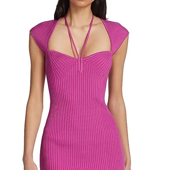 SIMKHAI Women's Florence Ribbed Mini Bodycon Dress Pink M NWT - Picture 1 of 9